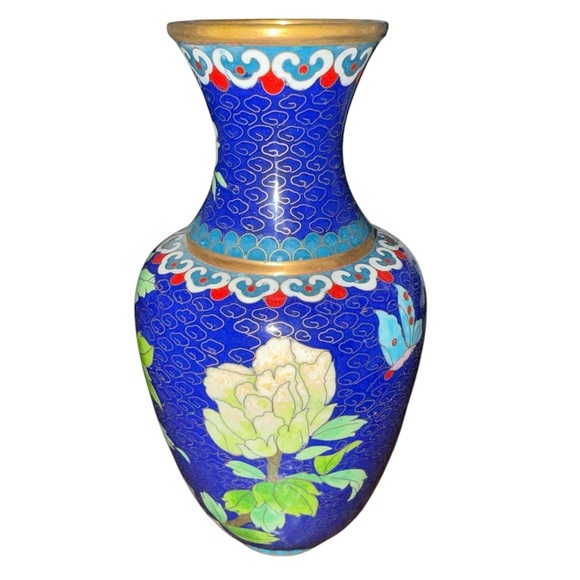 Vintage Cloisonné Enamel Vase – Blue Floral Design - Picture 2 of 8